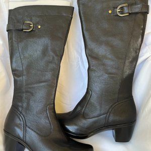 Naturalizer Tall Black Leather Shaft Boots 9.5W/Wide Shaft
